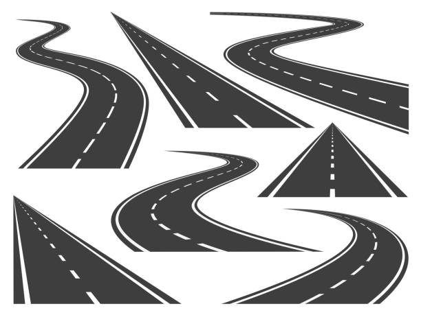 izolowane zdjęcia wektorowe ścieżki, różnych dróg i długiej autostrady - meandering road stock illustrations