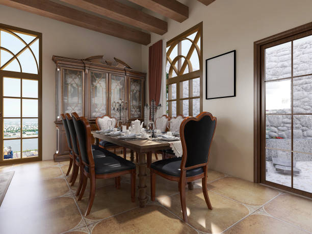 Formal Dining room Interior architecture design wood floors table