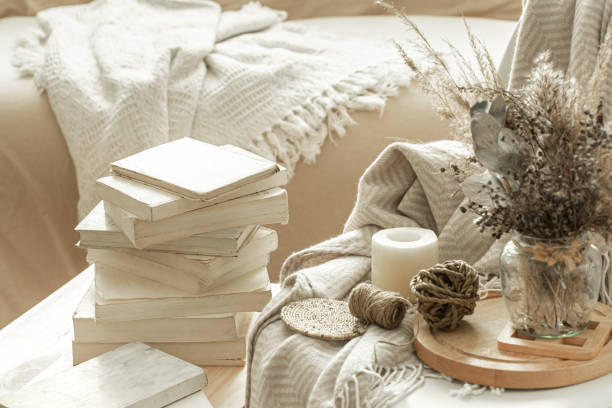 istock Home interior with books and dried flowers. 1215742024