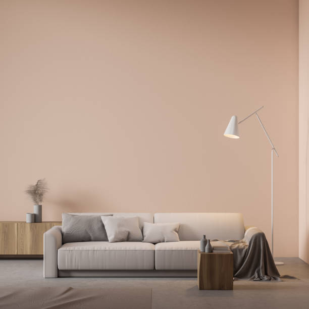 istock Beige living room interior with sofa 1215743681