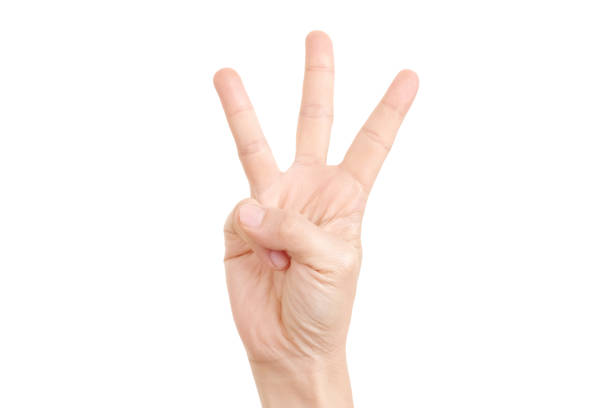 istock Hand shown three finger symbol on isolated white background for graphic designer 1215744536