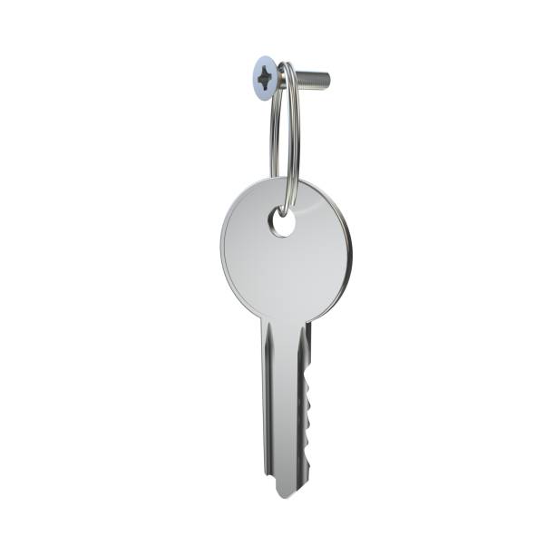 istock The key with the ring hangs on a screw on a white isolated background 1215745293