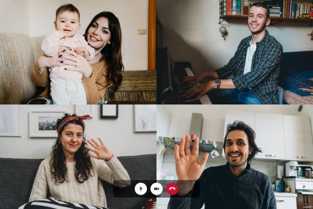 istock Screenshot of a videoconference with young people connecting together 1215746682