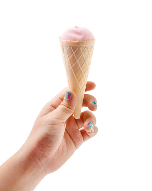 istock Ice cream dessert in the hand on a white background 1215746988