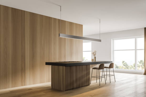 istock White and wooden kitchen corner with bar 1215747290