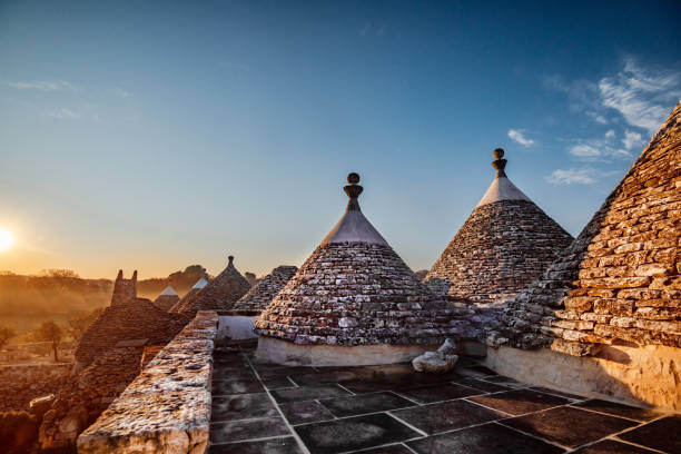 The Trulli Houses of Puglia Old traditional village of trulli. Stone houses built in the typical circular shape with cone roofs, the southern region of Italy trulli house photos stock pictures, royalty-free photos & images