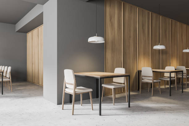 istock Grey and wooden cafe bar corner 1215748107