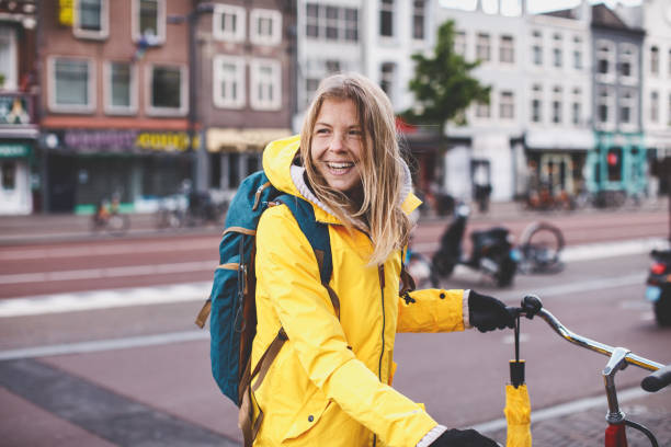 istock Dutch woman with bicycle 1215748351