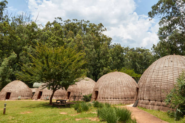 Traditional beehive huts in Swaziland stock photo
