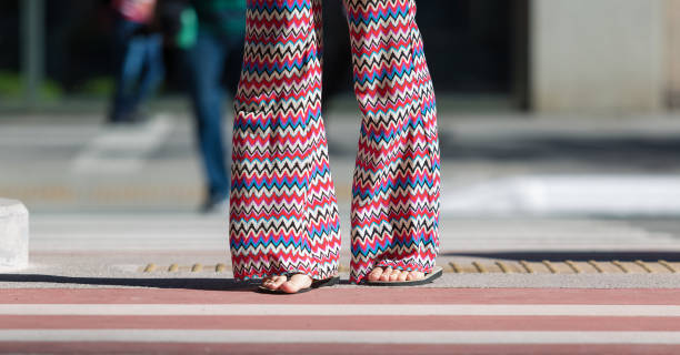 Detail of a printed flare pants
