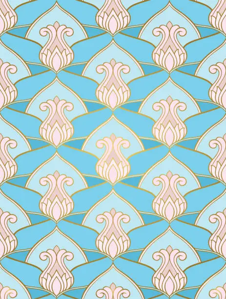 Vector illustration of Turquoise elegant ornament for textile.