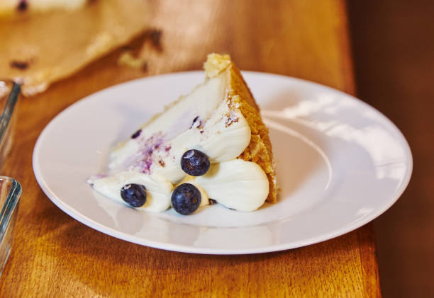 istock Blueberry cake and fruit chocolate cakes are being served in restaurant 1215750817