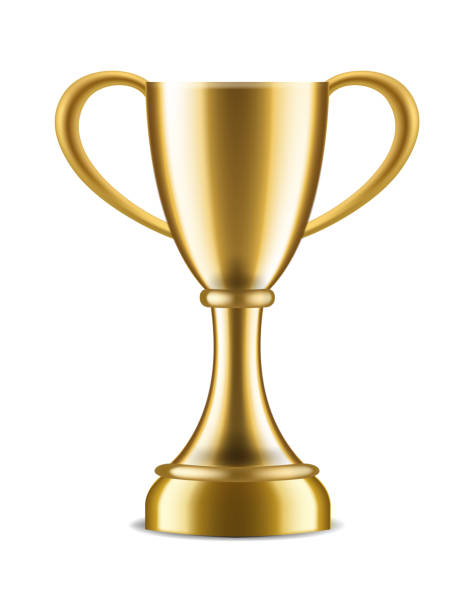istock Winner trophy. Sport award for champion victory congratulations, realistic 3d gold vector cup on white background 1215751568