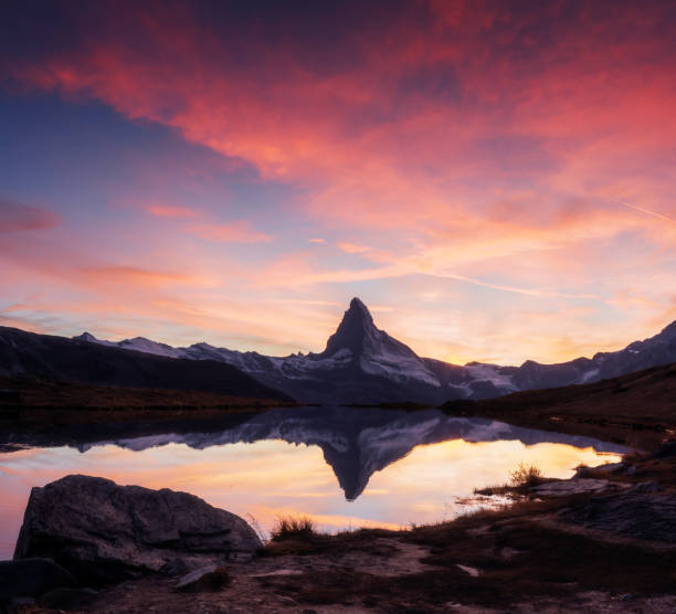 istock Matterhorn peak on Stellisee lake 1215751736