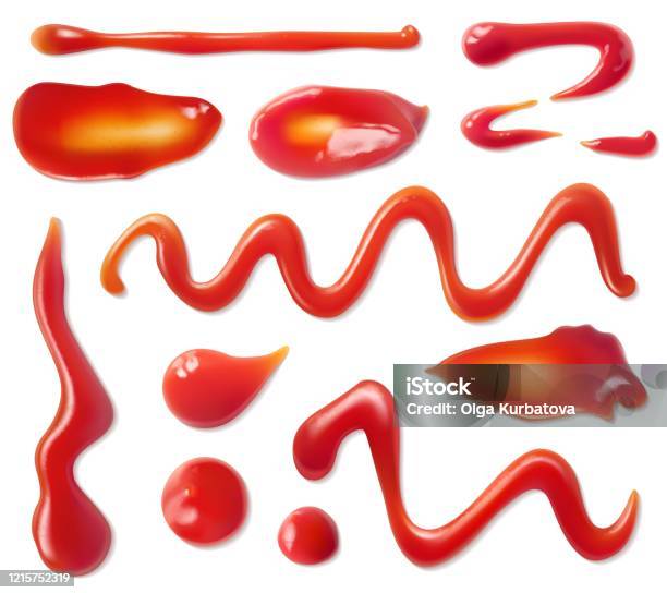 Ketchup Stains Tomato Sauce Red Spots And Smears Drops For Paste And Catsup Blobs Vegetable Seasoning Sour Food Realistic 3d Vector Set Stock Illustration - Download Image Now