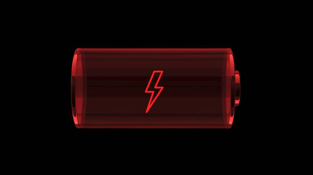 Low red battery warning with lightning bolt on black background