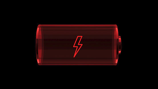 Design element vector low red battery warning with lightning bolt on black background