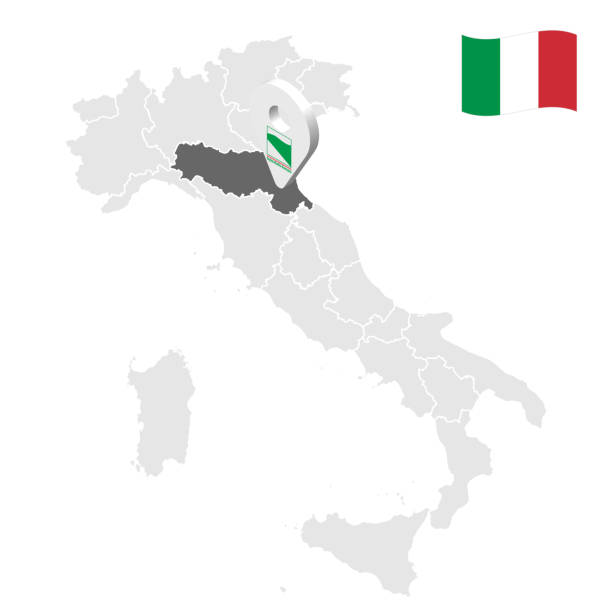 義大利地圖上的位置區域艾米利亞·羅馬涅。3d 艾米利亞羅馬涅格位置標誌。質量地圖與義大利地區。庫存向量。eps10. - emiliano martinez 幅插畫檔、美工圖案、卡通及圖標
