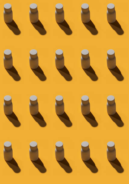 istock 3D illustration of pill jars. Seamless pattern texture with a yellow background. 1215757874