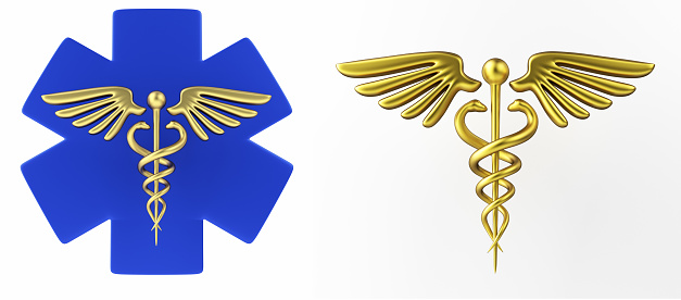 Medical Symbol Caduceus Legal Scale - Color Background - 3D Rendering