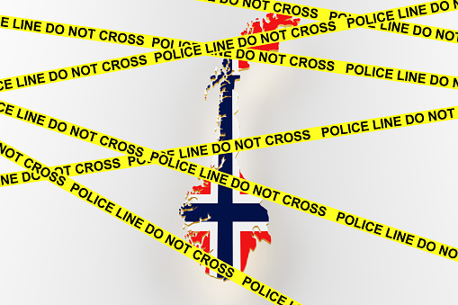 Norway crime concept, police investigation. 3D map of Norway. Map of Norway border with flag. 3d rendering