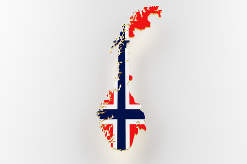 Norway map image with flag. Land plot of Norway. Norway flag on a map. 3d render