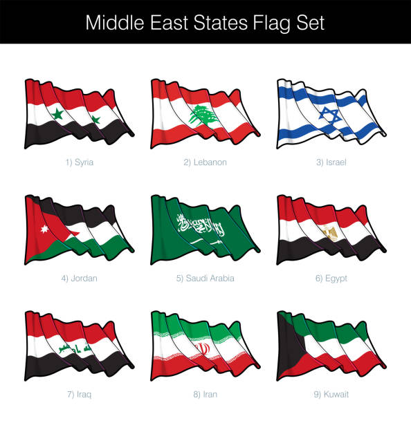 bliski wschód państwa machając flaga set - iran vector saudi arabia kuwait stock illustrations