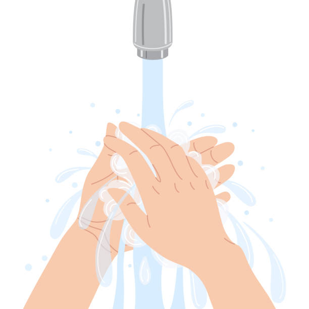 ilustrações de stock, clip art, desenhos animados e ícones de washing hands vector flat illustration - washing hands illustrations
