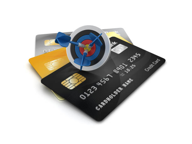 istock Credit Cards with Target and Darts - 3D Rendering 1215768287