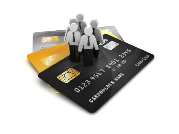 istock Credit Cards with Pictogram People - 3D Rendering 1215768327