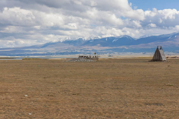 Dry Mongolian landscapes in the Altai Mountains, wide landscape.
