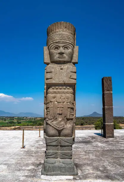 Toltec Warriors or Atlantes columns at Pyramid of Quetzalcoatl in Tula, Mexico