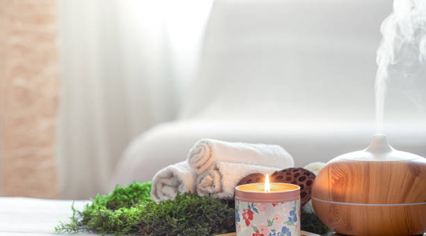 istock Spa composition with Aromatherapy and body care items. 1215787734
