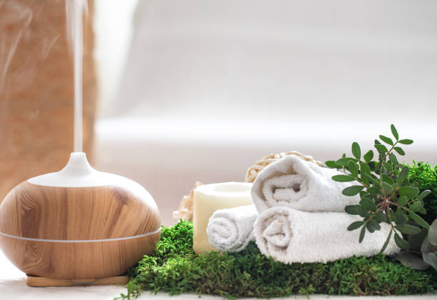istock Spa composition with Aromatherapy and body care items. 1215787748