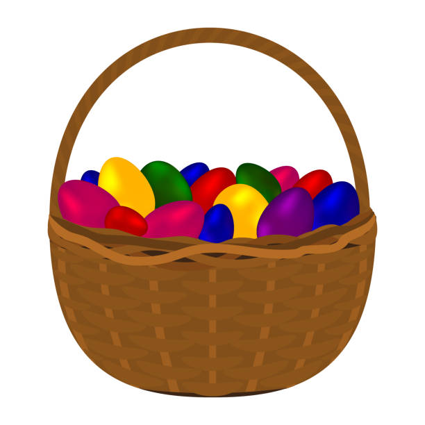 ilustrações, clipart, desenhos animados e ícones de ovos coloridos multicoloridos para a páscoa feliz - picnic basket christianity holiday easter