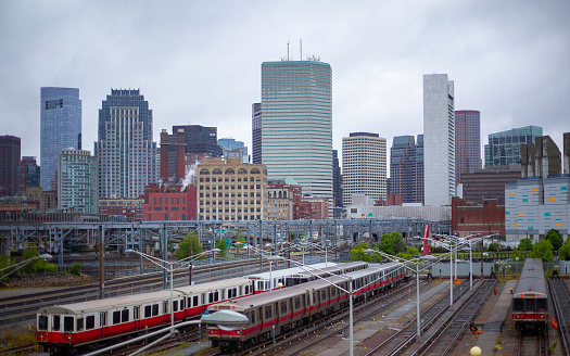 View of downtown Boston buildings from Traveler Street in Massachusetts