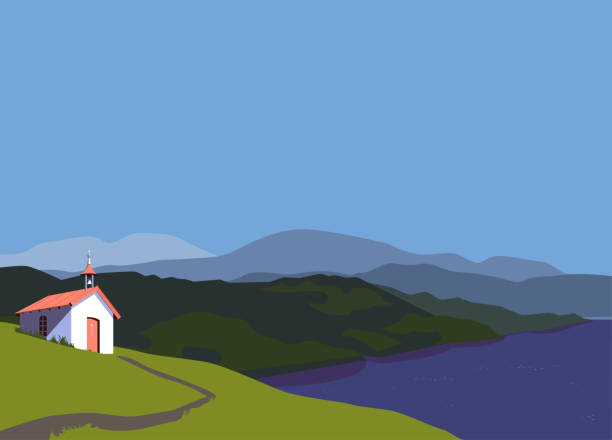 山區小鄉村教堂 平色向量 - chapel 幅插畫檔、美工圖案、卡通及圖標