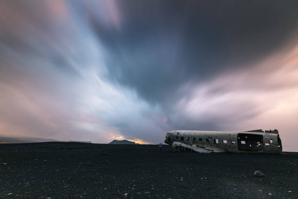 istock Aircraft wreckage on black sands beach in Iceland 1215792501