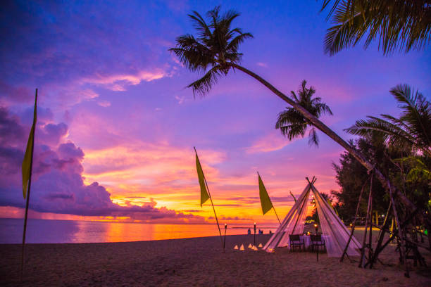 Khao Lak beach resort views at sunset, in Thailand, South East Asia