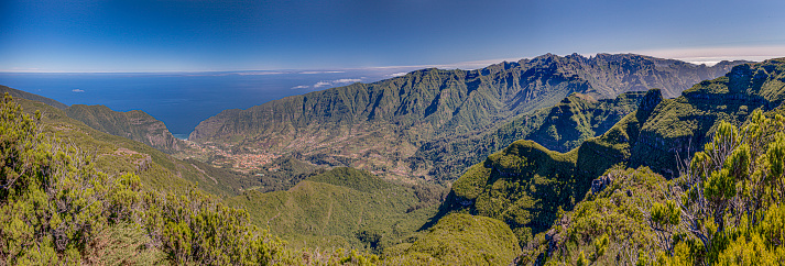 Aerial view over the village Sao Vicente on the Portugese island of Madeira