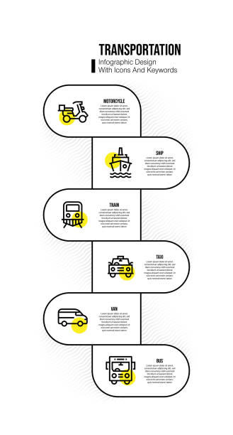 infografik-designvorlage mit transportschlüsselwörtern und symbolen - railroad track direction choice transportation stock-grafiken, -clipart, -cartoons und -symbole