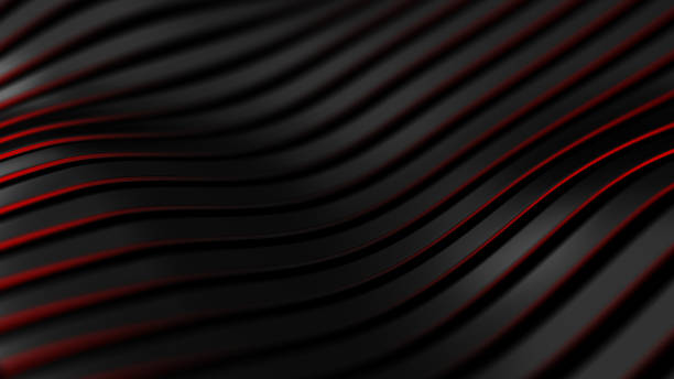 fond noir de mouvement de fibre de carbone. ligne ondulée de technologie avec l’illustration rouge rouge rougeoyante de lumière 3d. - carbon fibre photos et images de collection