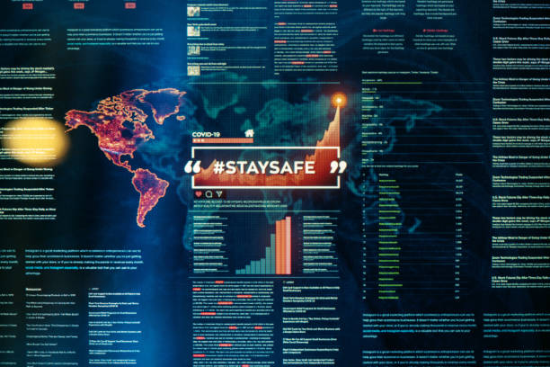 istock #staysafe. Stay safe hashtag close-up on digital display 1215804787