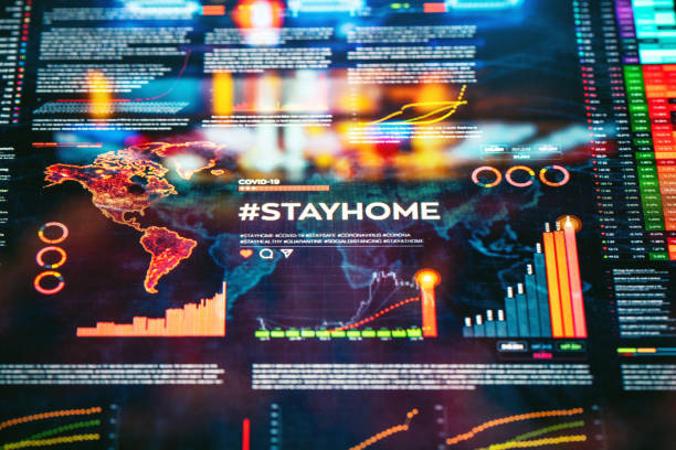 istock #stayhome. Stay home hashtag close-up on digital display 1215804902