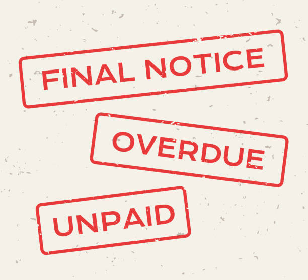 Final Notice Overdue Unpaid Red Stamps Red final notice, overdue and unpaid stamp with grunge pattern background. fail stamp stock illustrations