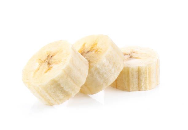 istock Banana slices isolated on white background 1215812902