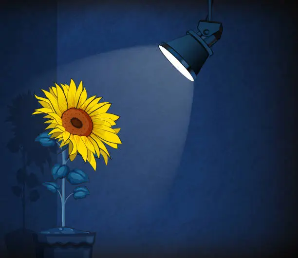 Vector illustration of The Sunflower Illuminated by Lamp