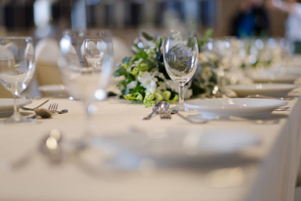 istock empty glasses wine in restaurant, glass water, campaign glass 1215823164