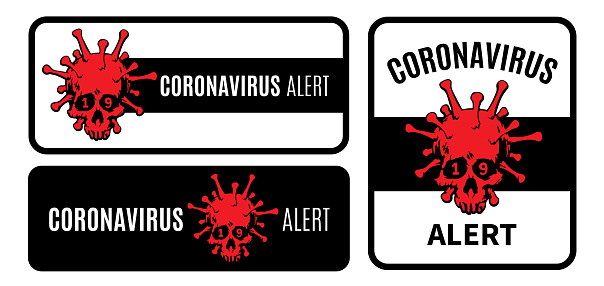 Illustration Coronavirus  type. The image of a human skull is combined with a virus, as a symbol of mortal danger. For news, articles, blogs, prints, banner, website, sticker, t-shirt.