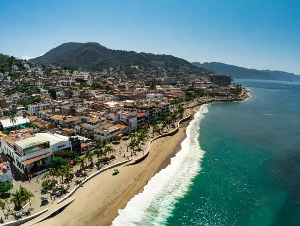 Aerial view on the malecon of Puerto Vallarta in Jalisco Mexico